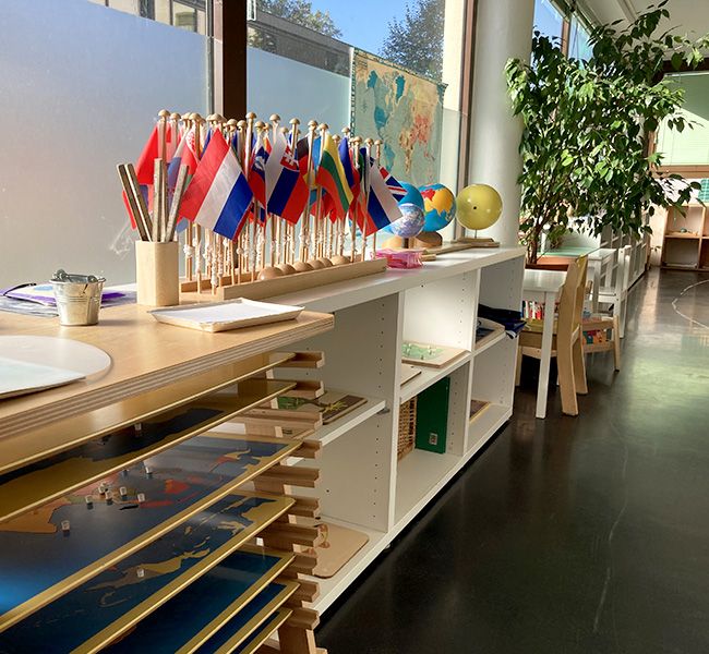 Shelves in the 3-6 preschool classroom