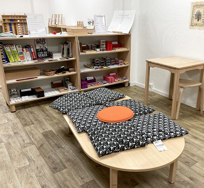 Reading corner and shelves in the elementary classroom